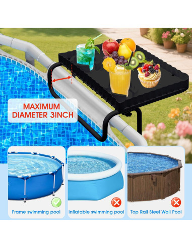 Barra de piscina elevada Tryitsbest negra para bebidas y snacks