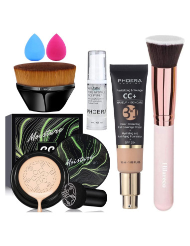 Crema CC Air Cushion PHOERA 4.8g Hidratante SPF 25+ + Brocha Kabuki