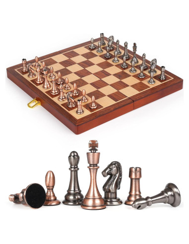 Juego de Ajedrez de Madera Plegable Kvintes 30 cm con Piezas de Metal