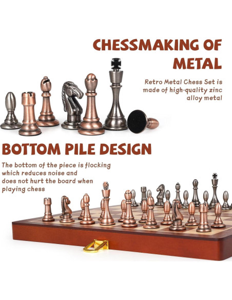 Juego de Ajedrez de Madera Plegable Kvintes 30 cm con Piezas de Metal Juego de Ajedrez de Madera Plegable Kvintes 30 cm con Piezas de Metal