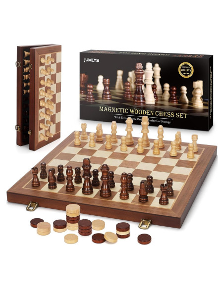 Juego de Ajedrez y Damas Magnético 2 en 1 de Madera 38x19 cm