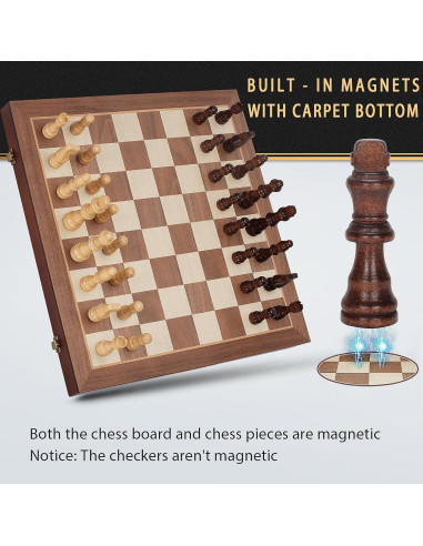 Juego de Ajedrez y Damas Magnético 2 en 1 de Madera 38x19 cm