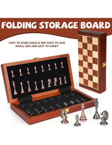 Juego de Ajedrez de Madera Plegable Kvintes 30 cm con Piezas de Metal