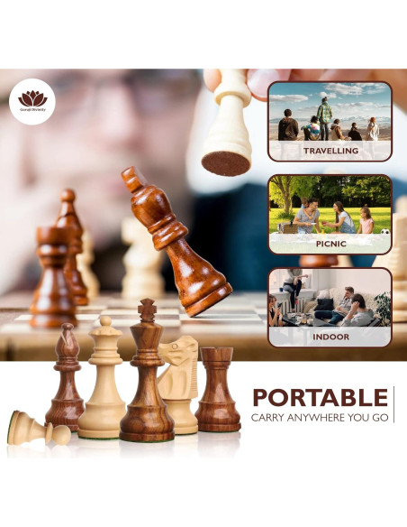 Set de Ajedrez de Madera Blessings Decor 10.16 cm Rey Marrón y Blanco