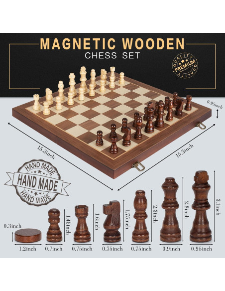 Juego de Ajedrez y Damas Magnético 2 en 1 de Madera 38x19 cm