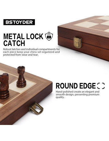 Juego de Ajedrez y Damas Magnético 2 en 1 de Madera 38x19 cm