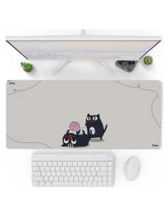 Alfombrilla de Ratón Pixio XXL 91x41 cm Beige Gatos Juguetones
