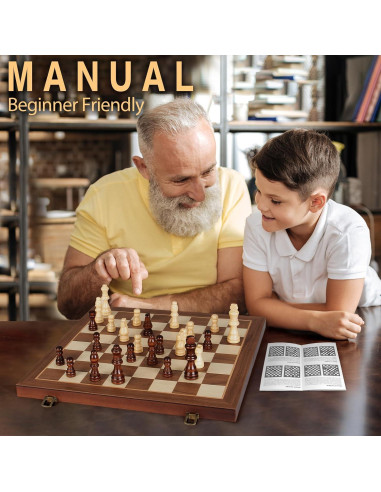 Juego de Ajedrez y Damas Magnético 2 en 1 de Madera 38x19 cm