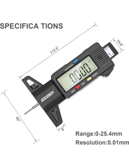 Medidor Digital de Profundidad de Neumáticos Godeson DTG02GD-DE