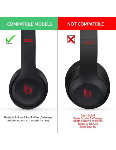 Almohadillas de Reemplazo para Auriculares Beats Solo 2 y 3 - Krone Kalpasmos - Cuero y Espuma Viscoelástica - Negro 2