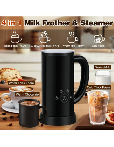 Espumador de Leche Eléctrico ATSENT 300ml 4-en-1 Negro