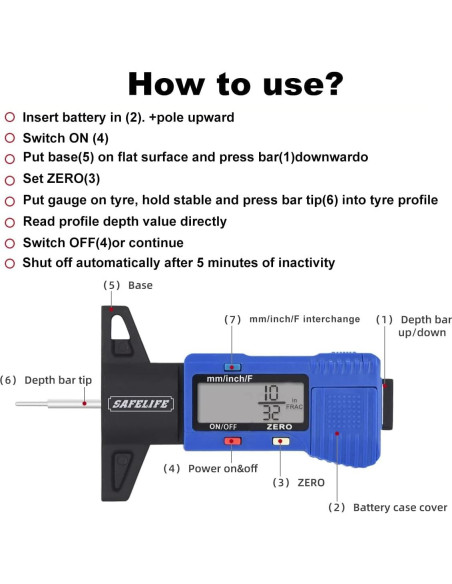 Medidor Digital de Profundidad de Banda de Rodadura SAFELIFE