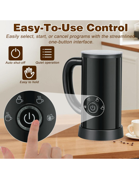 Espumador de Leche Eléctrico ATSENT 300ml 4-en-1 Negro