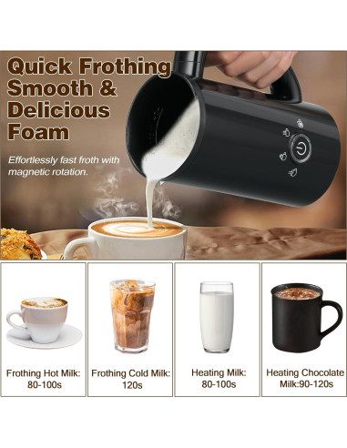Espumador de Leche Eléctrico ATSENT 300ml 4-en-1 Negro