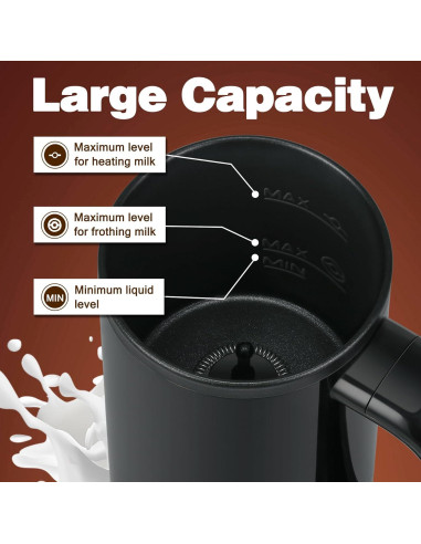 Espumador de Leche Eléctrico ATSENT 300ml 4-en-1 Negro