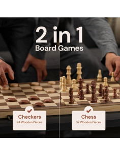 Juego de Ajedrez y Damas PlayVibe 38 cm Madera Hecho a Mano 2