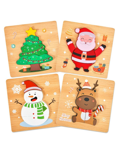 Paquete de 4 Rompecabezas de Madera Navidad YBSOP 14.7 cm