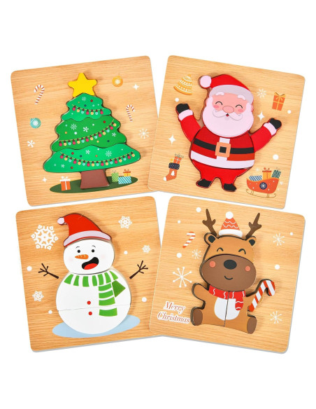 Paquete de 4 Rompecabezas de Madera Navidad YBSOP 14.7 cm
