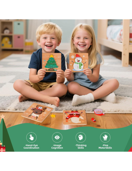Paquete de 4 Rompecabezas de Madera Navidad YBSOP 14.7 cm