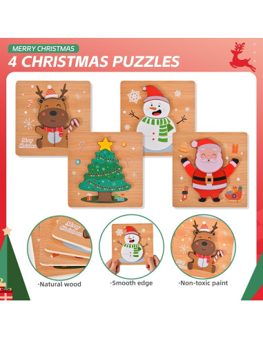 Paquete de 4 Rompecabezas de Madera Navidad YBSOP 14.7 cm