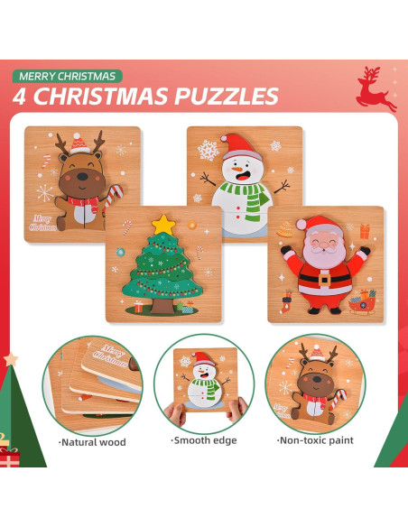 Paquete de 4 Rompecabezas de Madera Navidad YBSOP 14.7 cm