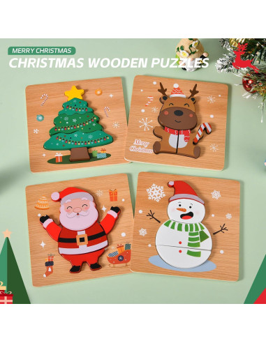Paquete de 4 Rompecabezas de Madera Navidad YBSOP 14.7 cm