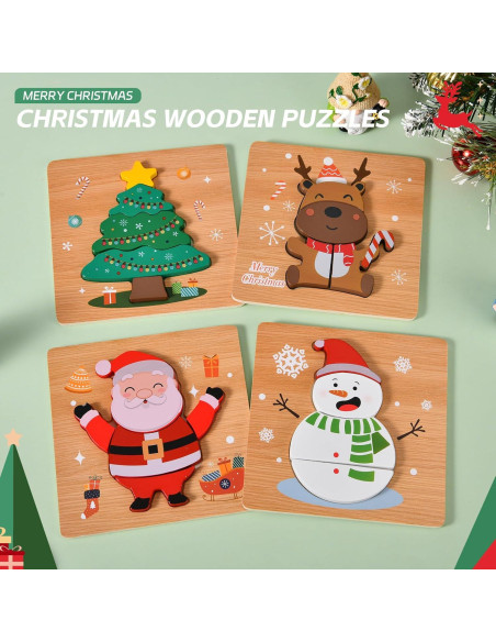 Paquete de 4 Rompecabezas de Madera Navidad YBSOP 14.7 cm