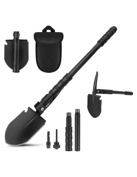 Pala de Camping Plegable FLYEGO 9 en 1, Acero Carbono, 63 cm