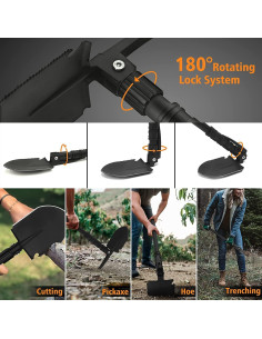 Pala de Camping Plegable FLYEGO 9 en 1, Acero Carbono, 63 cm 2