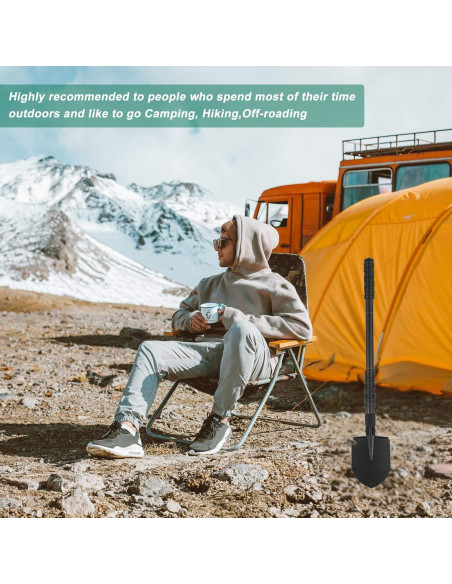Pala de Camping Plegable FLYEGO 9 en 1, Acero Carbono, 63 cm