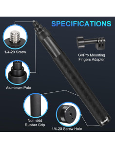 Selfie Stick Fibra de Carbono Qishang 35.56 a 299.72 cm Negro 2