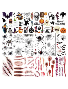 18 Hojas Tatuajes Temporales Halloween GOCOLORING Realistas