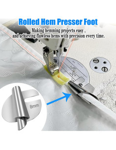 Pie de Prensatelas para Dobladillo Enrollado TOOVREN 8 Piezas 3-10mm 2
