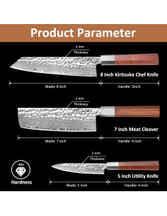 Juego de Cuchillos de Cocina YOTSUBA 3 Piezas Damasco Forjado 2
