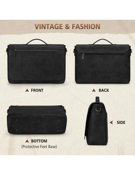 Bolsa de Mensajero de Cuero RAINSMORE para Laptop 15.6" Negra