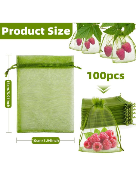 100 Bolsas de Protección de Frutas SythorYang 10x15 cm Verde