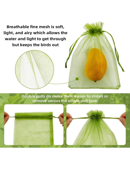 100 Bolsas de Protección de Frutas SythorYang 10x15 cm Verde