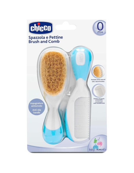 Cepillo y Peine Chicco Azul para Bebés - Fibras de Seda