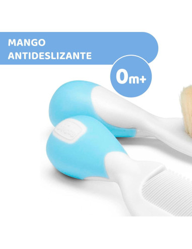 Cepillo y Peine Chicco Azul para Bebés - Fibras de Seda