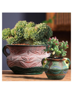 Set de 2 Macetas Cerámicas para Suculentas con Drenaje