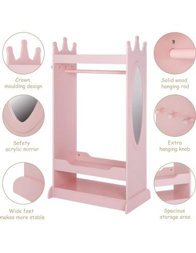 Armario de Disfraces para Niños UTEX Rosa con Espejo 62.3x38x115 cm