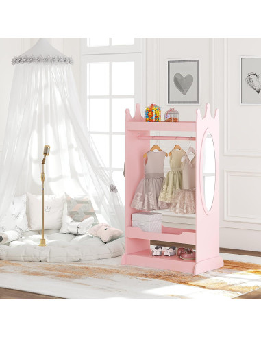 Armario de Disfraces para Niños UTEX Rosa con Espejo 62.3x38x115 cm