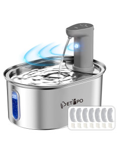 Fuente de Agua Inalámbrica para Gatos Petlipo 3.2L Acero Inoxidable
