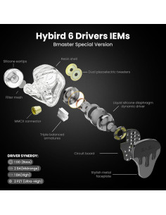 Auriculares In-Ear BASN BmasterX Pro 6 Controladores Sonido Claro 2