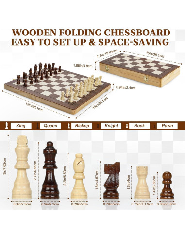 Juego de Ajedrez Magnético de Madera GLZM 38.1 cm Plegable