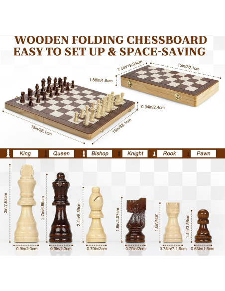 Juego de Ajedrez Magnético de Madera GLZM 38.1 cm Plegable