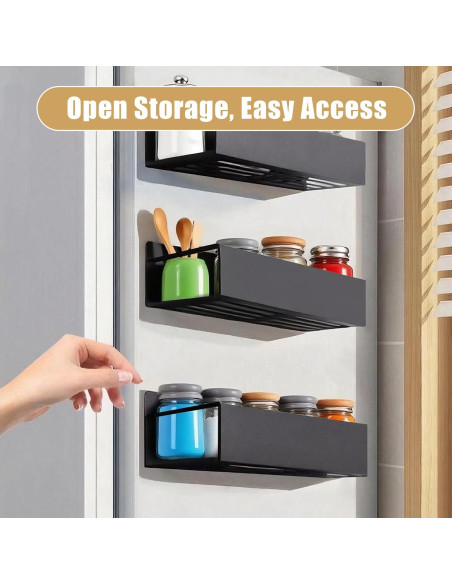 Organizador de Especias Magnético Cosy Family - 4 Estantes de Metal Negro