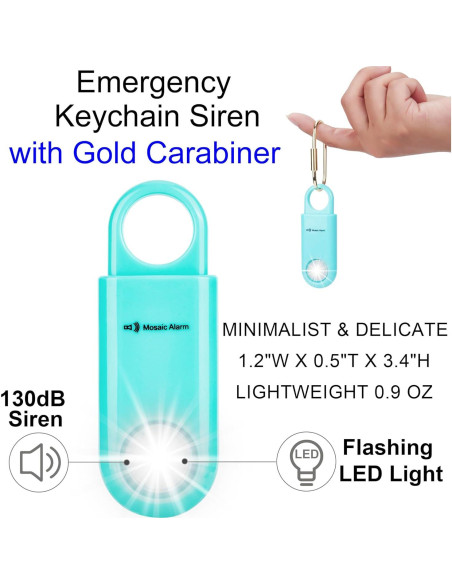 Alarma Personal de Seguridad 130dB con Luz Estroboscópica Aqua