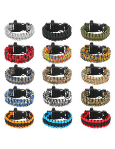 15 Pulseras Paracord de Supervivencia para Niños y Hombres