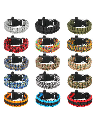 15 Pulseras Paracord de Supervivencia para Niños y Hombres